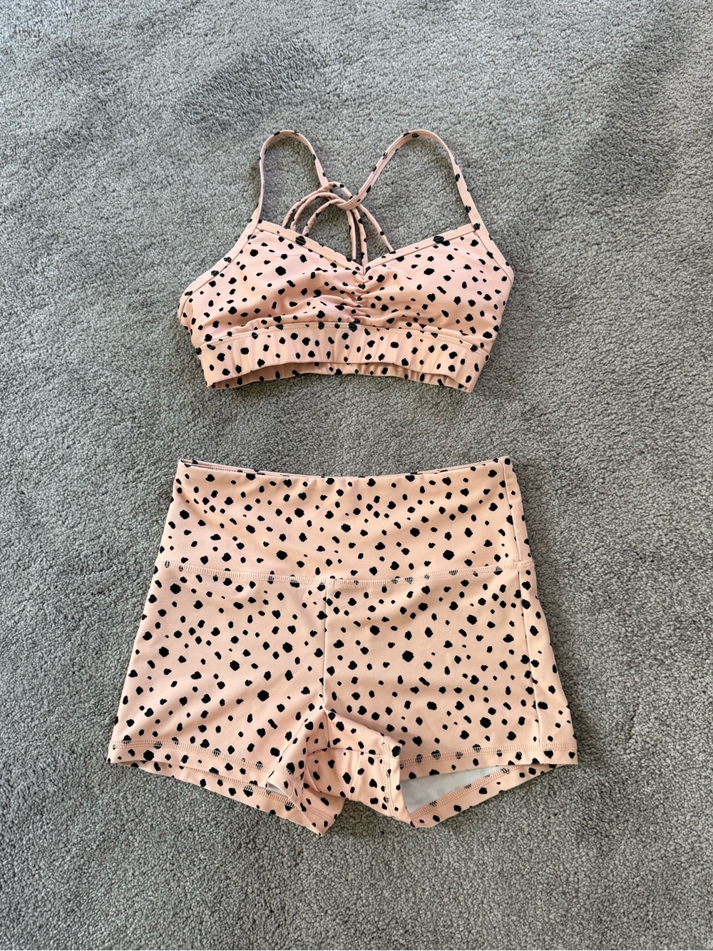 Pink Polka Dot Bralette & Shorts work out Set